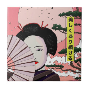 Geisha Sei schön Japanischer Manga-Stil Japanisch Fliese