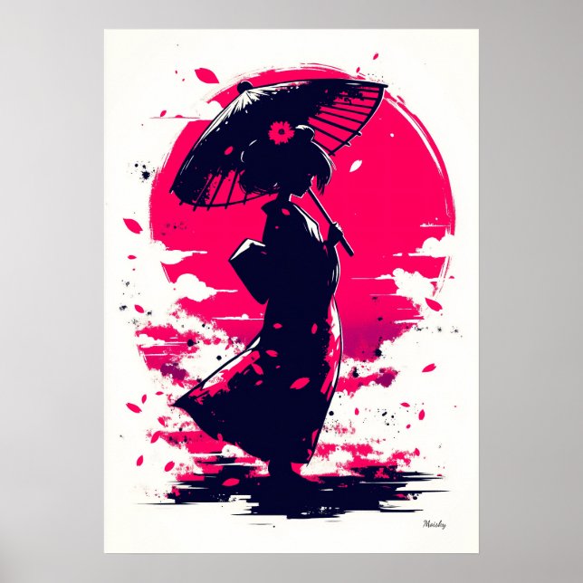 Geisha Serenity - Elegance im Sakura Breeze Poster (Vorne)