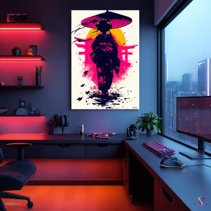 Geisha-Silhouette bei Sonnenuntergang – Traditione Poster