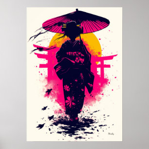 Geisha Silhouette bei Sunset - Traditionelle Elega Poster