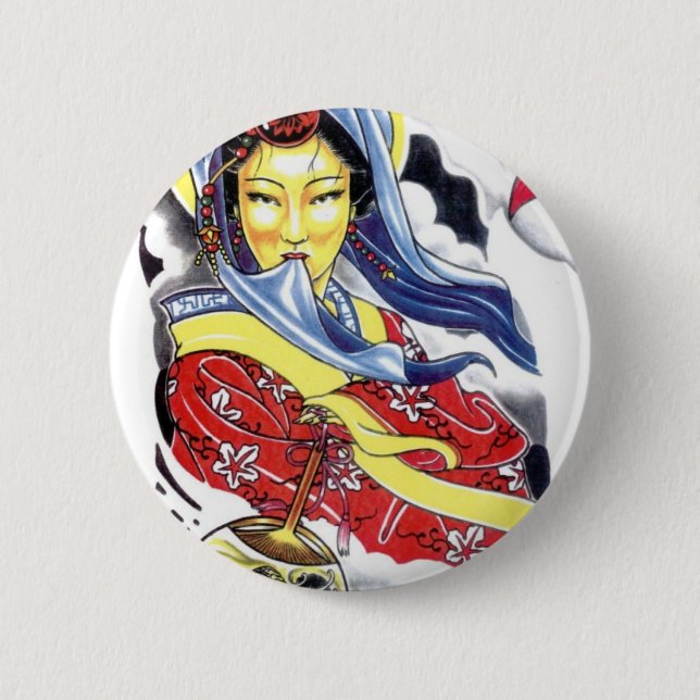 Geisha-Tattoo-Design Button (Vorderseite)