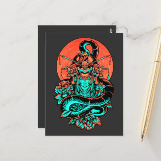 Geisha-Tattoo in verbranntem Orange und Schwarz Postkarte