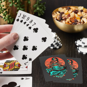 Geisha-Tattoo in verbranntem Orange und Schwarz Spielkarten