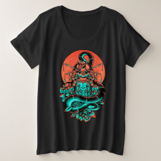 Geisha Tattoo verbrannte orange und schwarz Große Größe T-Shirt
