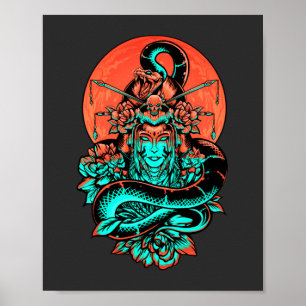 Geisha Tattoo verbrannte orange und schwarz Poster