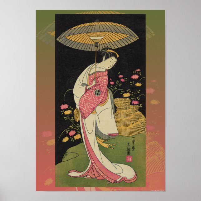 Geisha Umbrella Abstrakt Japan Pop Art Poster (Vorne)