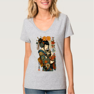 Geisha und Cat - Japanisches Blumenkohl T-Shirt