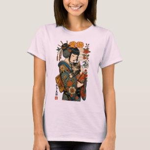 Geisha und Cat - Japanisches Blumenkohl T-Shirt