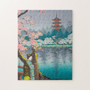 Geisha und Cherry Tree Ueno Park japanische Landsc Puzzle