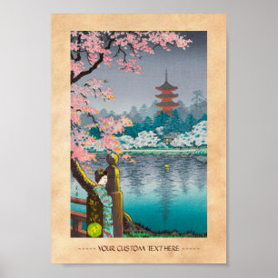 Geisha und Kirschbaum, Ueno Park-Japanerlandschaft Poster