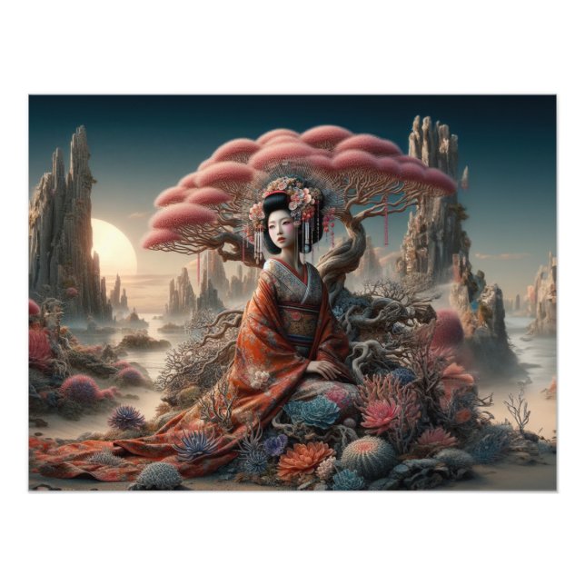 Geisha und Korallenbaum Fotodruck (Vorne)