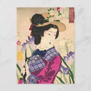 Geisha und Schwertlilien japanische Holzschnittkun Postkarte