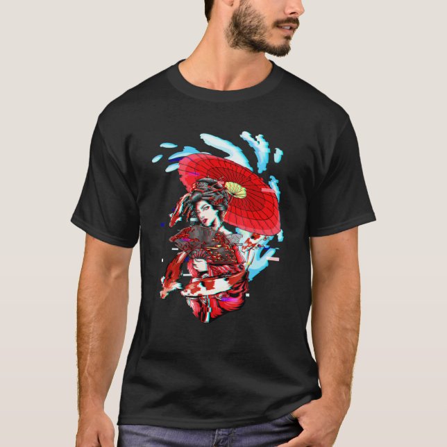 Geisha Vaporwave Japanese Koi Fish Carp Geiko Aest T-Shirt (Vorderseite)