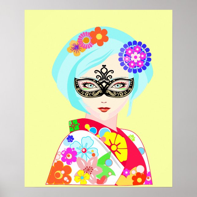 Geisha w Venezianisch Mask Poster (Vorne)