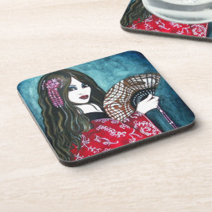Geisha with Fan Getränkeuntersetzer