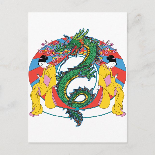 Geishas mit Dragon Postkarte (Vorderseite)