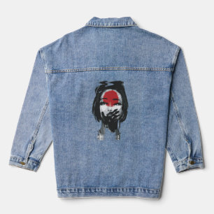 Geishas Stille: Rote und schwarze Tinte Kunst Jeansjacke