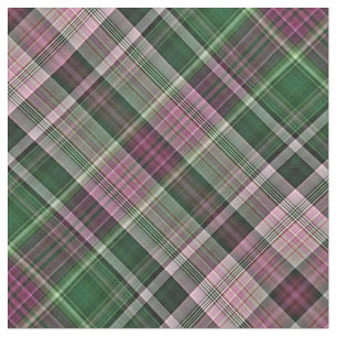 Geißblatt rosa und dunkelgrüner Tartan Stoff