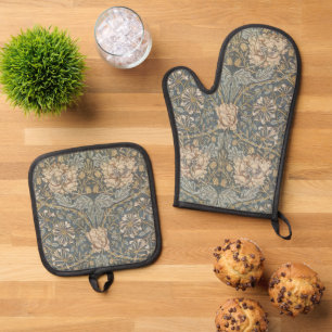 Geißblatt von William Morris, Vintage Blumen Kunst Ofenhandschuh & Topflappen-Set