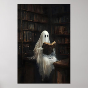Geist, der Bücher in der Bibliothek liest, gedruck Poster