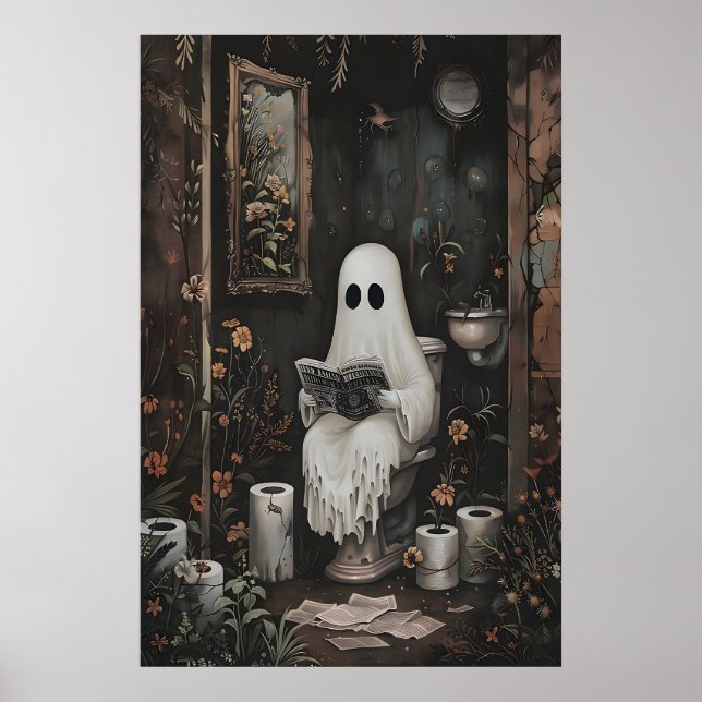 Geist, der Zeitung auf Toilette liest, Dunkel Poster (Vorne)
