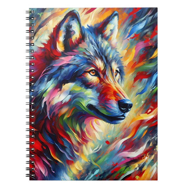Geist des wilden Wolfes – Abstrakte Regenbogenener Notizblock (Vorderseite)