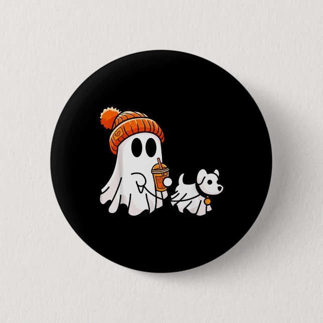 Geist gehender Hund lustiges Halloween-Kostüm Button (Vorderseite)