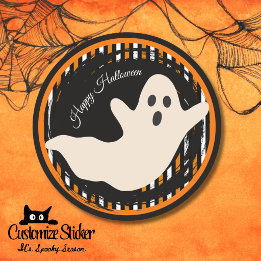 Geist Halloween Orange & Schwarz Vintage Streifen Runder Aufkleber