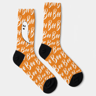 Geist Halloween weiß orange Boo Textmuster Socken