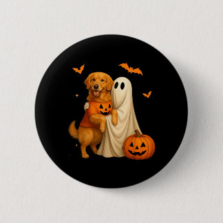 Geist hält goldenen Hund Halloween - Lustiger Gold Button