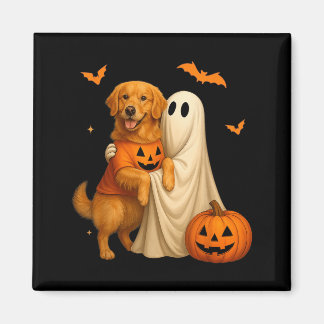 Geist hält goldenen Hund Halloween - Lustiger Gold Magnet