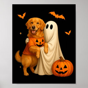 Geist hält goldenen Hund Halloween - Lustiger Gold Poster