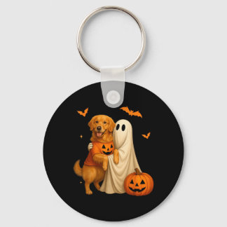 Geist hält goldenen Hund Halloween - Lustiger Gold Schlüsselanhänger