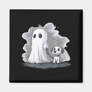 Geist hält lustiges Halloween-Kostüm mit Welpen Magnet