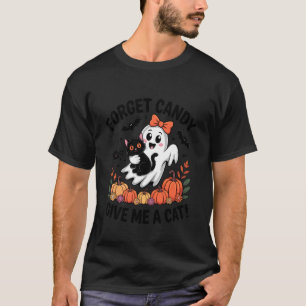 Geist hält schwarze Katze Blumen Vergiss Süßigkeit T-Shirt