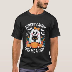 Geist hält schwarze Katze Blumen Vergiss Süßigkeit T-Shirt