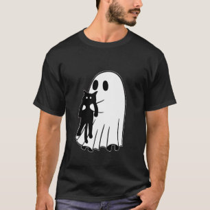 Geist hält schwarze Katze Halloween Freundschaftst T-Shirt