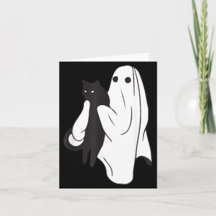 Geist hält schwarze Katze Halloween Katzenliebhabe Karte