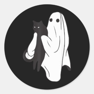 Geist hält schwarze Katze Halloween Katzenliebhabe Runder Aufkleber