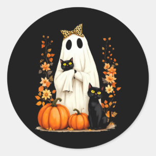 Geist hält schwarze Katze Halloween Katzenliebhabe Runder Aufkleber