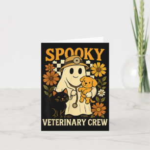 Geist hält schwarze Katze Hund Tierarzt Halloween Karte