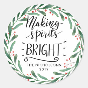 Geist helle   Stechpalmen-Blätter-Rot-Beeren Runder Aufkleber