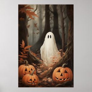 Geist im Herbstwald mit Kürbissen, Dark Academia Poster