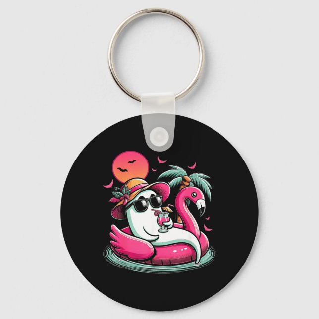 Geist im Rettungsring Flamingo auf einem ol Float  Schlüsselanhänger (Vorderseite)