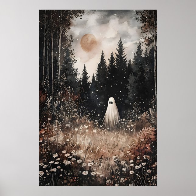 Geist im Wald mit Blume, Dark Academia Poster (Vorne)