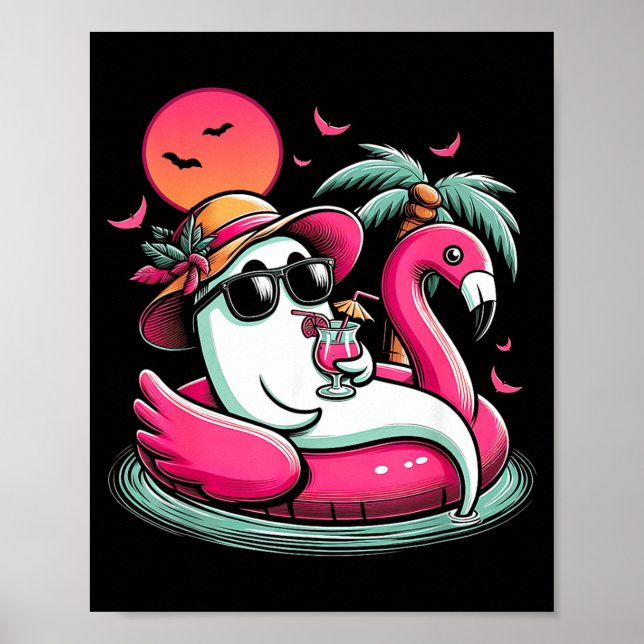 Geist in Rettungsring Flamingo auf einem Pool Floa Poster (Vorne)