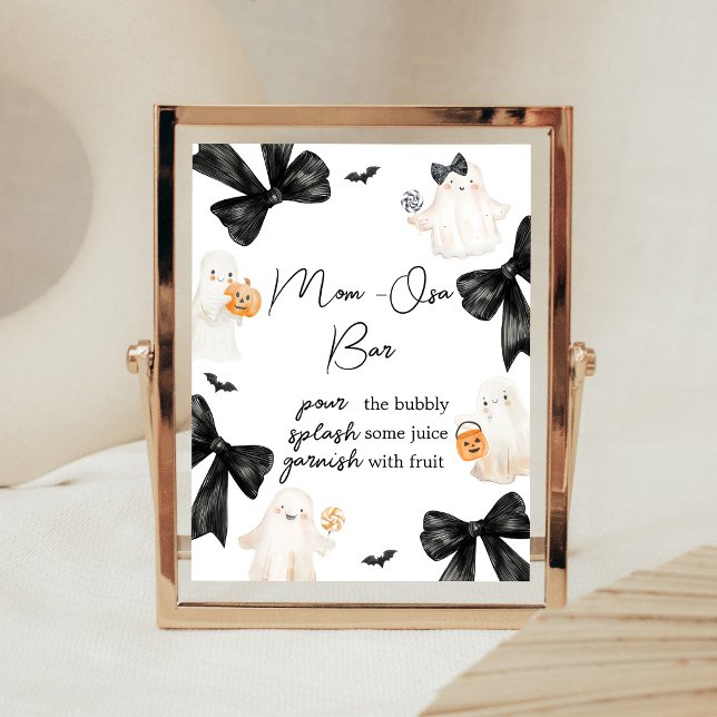 Geist Klein Boo Halloween Mama Osa Bar Schild (Black Bow Little Boo Halloween Baby Shower Mom Osa Bar Sign)