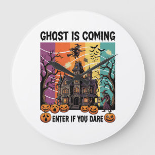 Geist kommt Halloween Spukhaus Hexen Kürbis Große Wanduhr