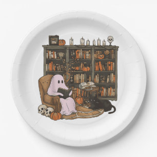 Geist Lesebuch Katzenliebhaber Halloween Pappteller