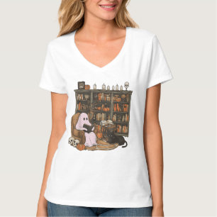 Geist Lesebuch Katzenliebhaber Halloween  T-Shirt